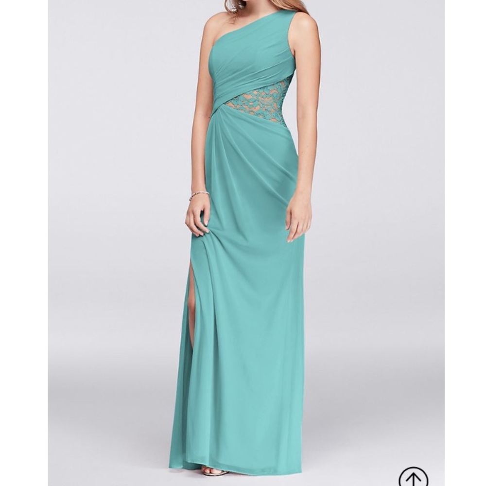 One-Shoulder Mesh Dress with Lace Inset💚 Size 8